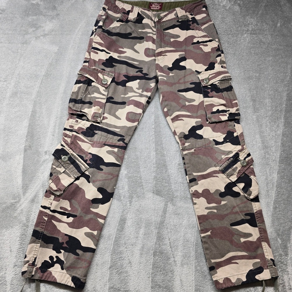 Matchstick Camo Cargo Pants Mens 32x30 Tactical Multi Pocket Brown Tan